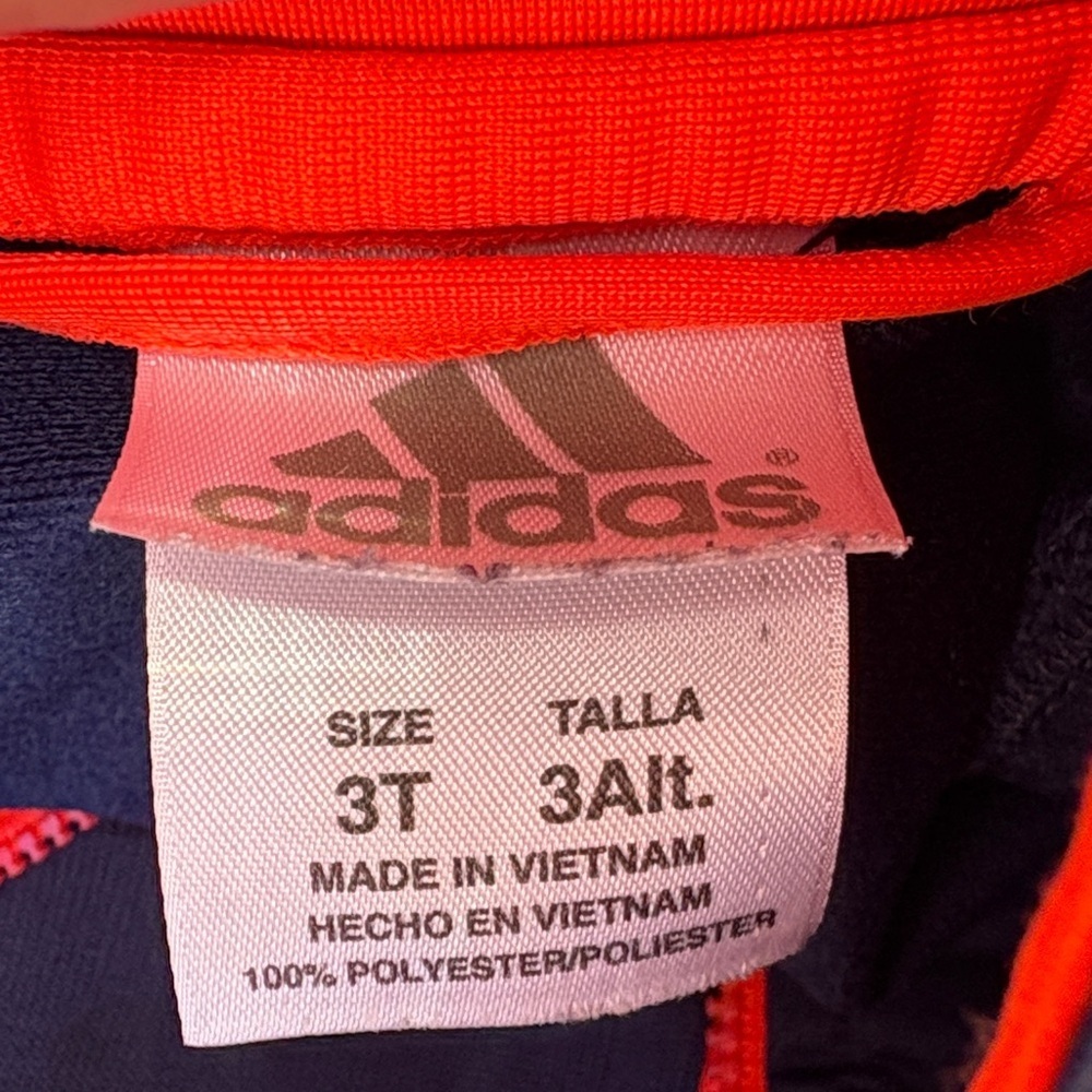 Adidas Navy Blue Jacket with Bold Orange Stripes​​ - Picture 2 of 5